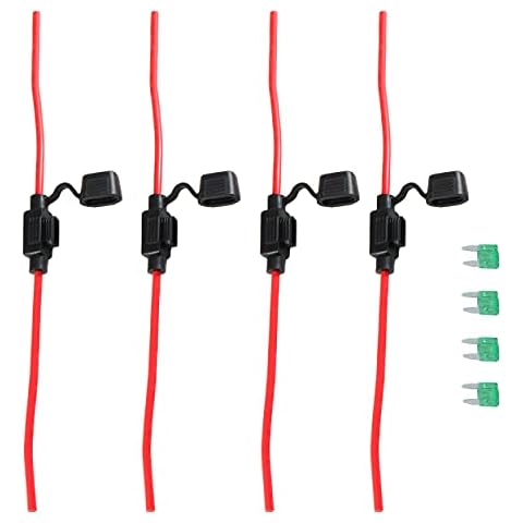RED WOLF Car Inline Fuse Holder Standard Blade 30 Amp mini Fuse Holder Wire Cable with 30A ATM Fuse Waterproof 4 pcs Cover