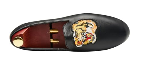 Santimon Men's Slip-On Leather Loafers with Tiger Embroidery – Foldable Dress Casual Summer Shoes with Travel Case, Waterproof Lightweight Flats3