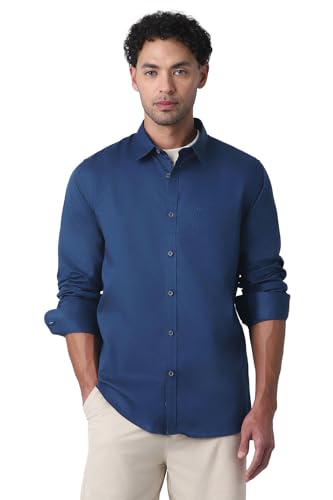 Image of Peter England Men's Slim Fit Full Sleeve Casual Shirt in Twill Weave Cotton