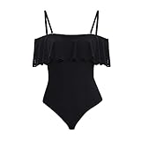NHNKB Traje de baño de una pieza para mujer, sin aros, tirantes delgados, informal, retro, con un hombro, estrecho, sexy, para el abdomen, tanga, traje de baño de una pieza, Negro , M