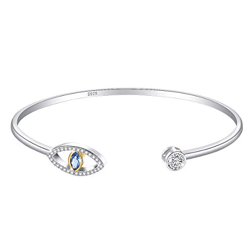 DAOCHONG Symbolic Evil Eye Bracelet 925 Sterling Silver Double End Cuff Evil Eye Bangle Bracelet for Women Protection Wrist Jewelry Birthday Gift