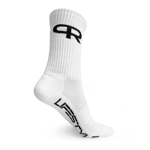 Premium Gym Sock - 100% Cotton Athletic Crew Sock, Designed by Powerlifters, Perfect for Weightlifting - One Size created by Larry Wheels - White - (1 Pair)4