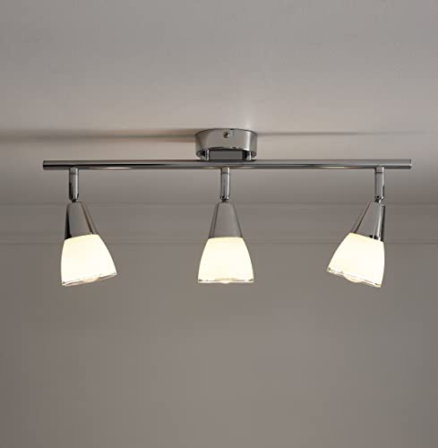 3 Light Chrome Ceiling Fitting with 3 Adjustable Glass Shades with White Frosted Finish