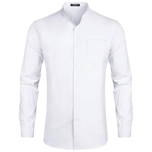 HISDERN Camisa Hombre Manga Larga Elegante Cuello Mao Antiarrugas con Bolsillo S-4XL