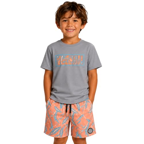 Image of Volcom Baby Boys Swim Set - 2 Piece Short Sleeve Swim Shirt Graphic Tees & Board Shorts - Infant Toddler Little Boys Swimsuit