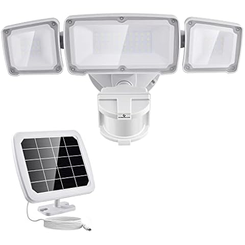 GLORIOUS-LITE Solar Security Lights 2400mAh LED Motion Sensor Light Outdoor, Rechargable 1600lm Solar Flood light, 5500-6000K, IP 65 Waterproof for Garage, Yard, Porch, Entryways - White Cover