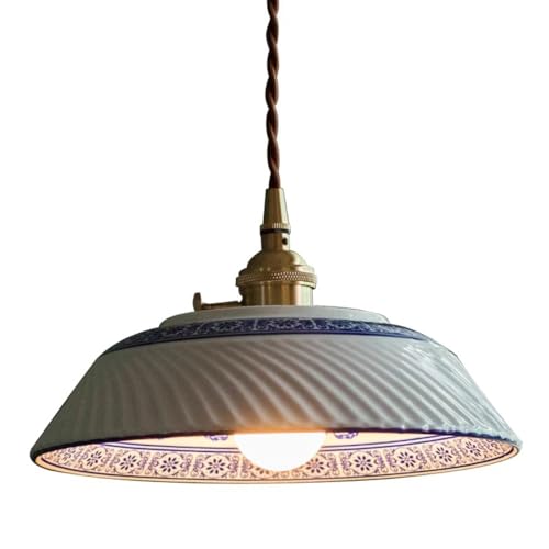 Lustre en laiton haut de gamme bleu et blanc, suspension vintage avec interrupteur