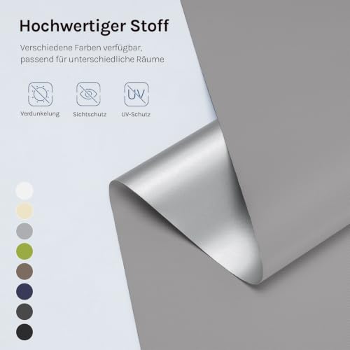 WOLTU Verdunkelungsrollo Thermorollo ohne Bohren 90x120 cm, Grau – Ansicht 3