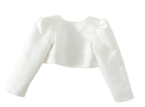 Little Girls White Long Sleeves Satin Flower Girl Bolero Jacket Cover2