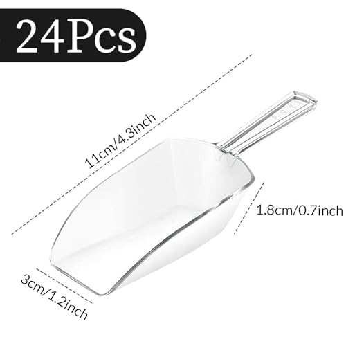 Jinei 24 Pcs Multi Purpose Kitchen Scoops Acrylic Clear Ice Scoop for Containers Candy Popcorn Food Ice Cream Dessert Canisters Jars Buffet Kitchen Bar Wedding Party (4.3\") - Thumbnail 2