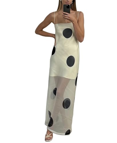 Image of Yuemengxuan Boho Maxi Dresses for Women Spaghetti Strap Flowy Smocked Long Dress Casual Summer Vacation Beach Maxi Dress