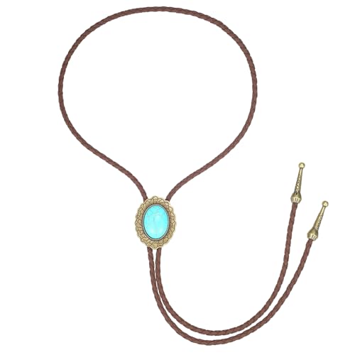 Image of AZORA Western Cowboy Bolo Tie Men Leather Necktie Leather Cord Turquoise Stone Bolo Ties for Men Women