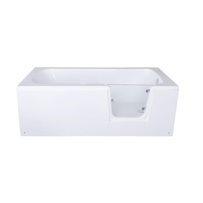 BELVIT Bañera para personas mayores, 170 x 75 cm, bañera con puerta, entrada derecha, bañera de ducha de acrílico sanitario, bañera rectangular con marco de acero inoxidable, patas ajustables en