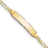 10K Yellow Gold Figaro Link ID Bracelet For Women Length 8 inches Width 5 mm