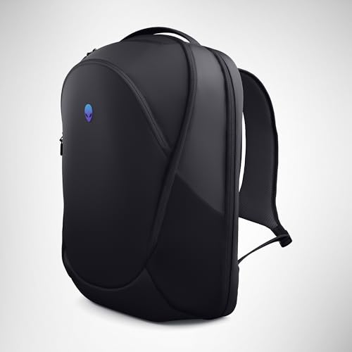 Alienware 18 Sac à Dos – AW7825P – Capacité 28 L, Mesh 3D Respirant, organiseurs magnétiques, Poche RFID, résistant aux intempéries, Logo réfléchissant irisé 3D – Noir