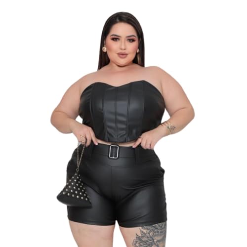 Corselet de couro cropped Plus size Ajuste nas costas