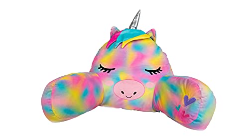 Kid's Bed Rest Pillow with Arms, Back Rest Cushion for Reading or Playing, Oeko TEX Certified, Oversized Plush Filled Backrest Pillow for Boys and Girls, Unicorn