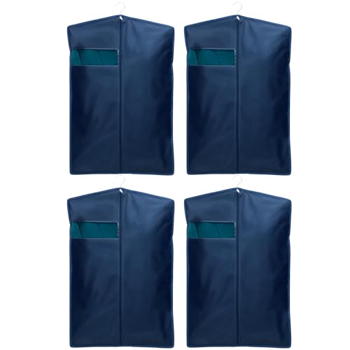 Image of Men's Coat & Blazer Cover | Fold-Over Rexin Garment Bag | Durable, Dustproof, Moisture-Proof Protector for Suits, Jackets & Formal Wear | Blue | Set of 4 | Height-36 inch