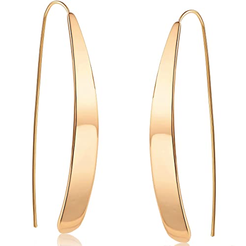 14K Gold Plated Bar Earrings for Women - Long Thread Dangle Earrings - Threader Drop Earrings - Hypoallergenic and Safe for Sensitive Ears
