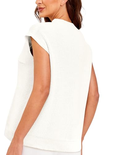 Image of Women Sleeveless Knit Zip Sweater Vest Loose Fit Mock Neck Casual Tank Top with Front Pocket
