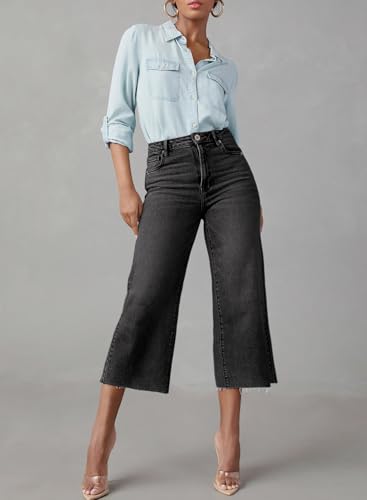 Sidefeel Women's High Waisted Jeans 2025 Wide Leg Zimbaplatinum Stretchy Baggy Capri Denim Pants3