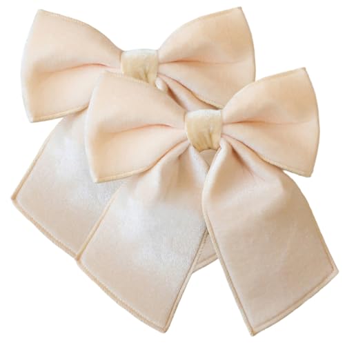 Jorzer 2 fiocchi di Natale, 25,4 cm, eleganti fiocchi in velluto preformati, ornamenti per albero di Natale per albero, ghirlanda, festoni, scale, camino, beige