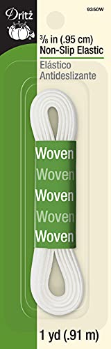 Dritz 9350W Plush-Back Non-Slip Woven Elastic, White, 3/8-Inch by 1-Yard