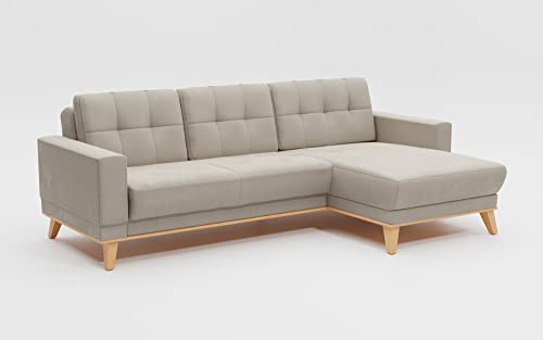 Cavadore Lima Taburete tapizado, poliéster Haya Poliuretano Madera de ingeniería Metal, Tela Plana Lars Beige, Longchair rechts