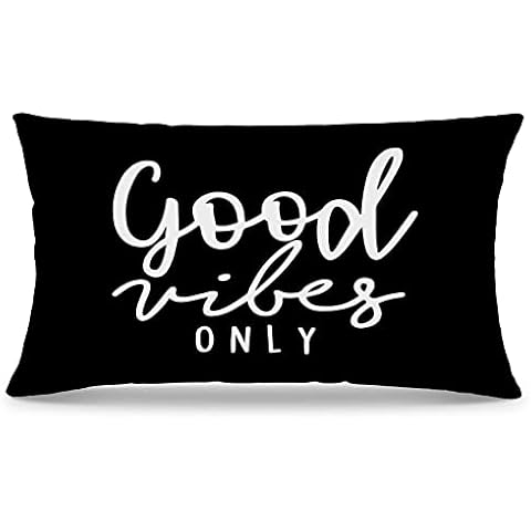 Mingnei Funny Good Vibes Only Motivational Inspirational Quotes Throw Pillow Covers Couch Home Cushion Cover, Inspirational Quotes Sofa Living Room Bed Decorative Pillow Cases 12 x 20 Pillowcase Cover