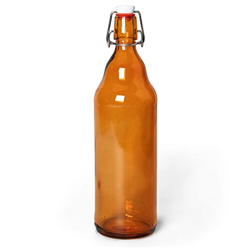 Glass Grolsch Beer Bottles, Quart Size - 33 oz Amber Single - Airtight Seal with Swing Top/Flip Top Stoppers - Supplies for Home Brewing & Fermenting of Alcohol, Kombucha Tea, Wine, & Homemade Soda
