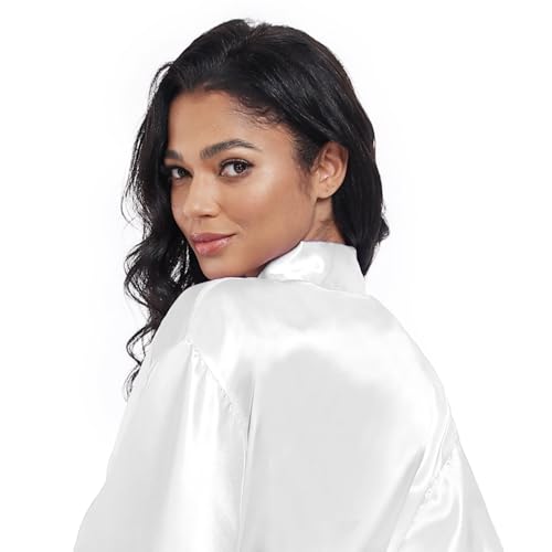 Image of Women's Short Satin Robes Lightweight Silky V-Neck Sleepwear Wedding Bridal Party Bride Bridesmaid Bathrobes