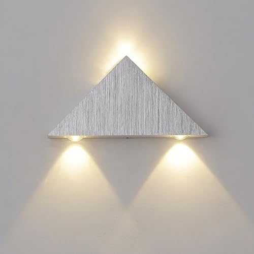 RXPVUXE Aplique de pared LED triangular de 3 luces Lámpara de pared minimalista de aluminio cepillado Lámpara de pared para pasillo, accesorio de iluminación moderno cepillado para decoración del hoga