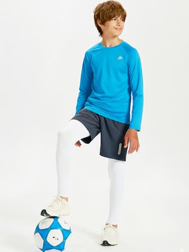 Image of DEVOROPA Youth Boys Compression Shirt Long /Short Sleeve Football Baseball Undershirt Quick Dry Kids Sports Baselayer Crewneck