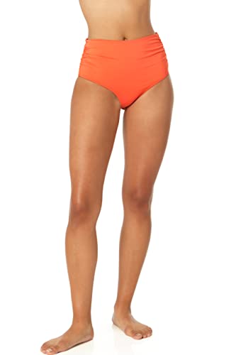 Anne Cole Women's Standard High Waist To Fold Over Shirred Bikini Bottom Swimsuit, Sunset Orange #TOP16