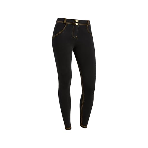 Wrup WR.UP FREDDY - Jeggings Push Up Clessidra Superskinny Effetto Denim, Donna, Denim Nero, Extra Small