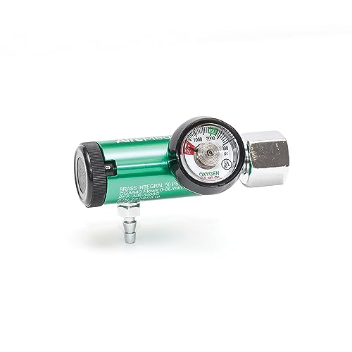 AireMed Oxygen Regulator 0-8LPM, CGA-540 Gauge – Brass Sleeve - 12 Preset Flow Settings - Dependable Oxygen Regulator