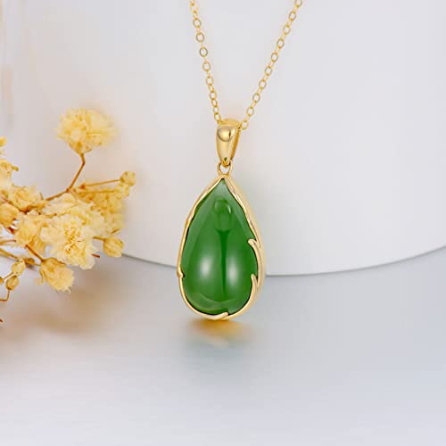 Blocaci Jade Necklace 14K Gold Green Jade Pendant Teardrop Necklace for Women 16"-18"3