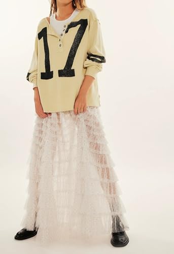 UAURORAO Women Tulle Slip Maxi Skirt Ruffle Pleated Lace Slip Skirt See Through Underskirt Layered Tutu Skirt Petticoat3