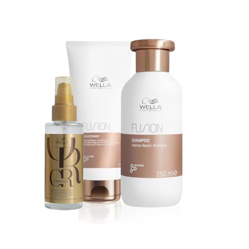 Wella Professionals Fusion Intense Repair Vorteils-Set – reparierende Haarpflege für kaputtes Haar – Set aus 250 ml Shampoo, 200 ml Conditioner und 100 ml Oil Reflections Haaröl