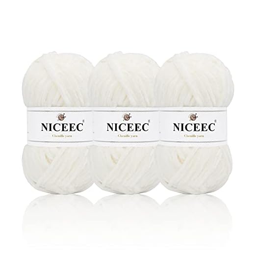 NICEEC 3 Skeins Soft Chenille Yarn Blanket Yarn for Knitting Fancy Yarn for Crochet Weaving DIY Craft Total Length 3×85m (3×93yds, 3×50g)_Cream White