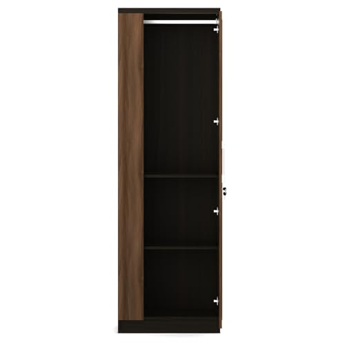 Image of Spacewood Ken Wardrobe | 3 Year Warranty | Almirah, Cupboard, Almari, 1 Door Wardrobe with Mirror, 1 Hanging Space|Engineered Wood| Walnut Bronze