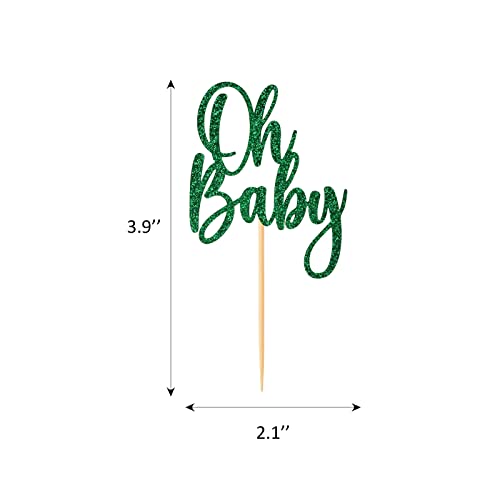 Hengmerry HMCC-28 24 Pieces Oh Baby Cupcake Topper Green Glitter Baby Shower Cake Decorations Boys Girls Birthday Party Supplies thumb #4