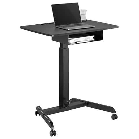 OCOMMO Height Adjustable Mobile Workstation Lectern with Open Drawer, Tablet and Mobile Phone Groove, and Cup Holder (Black) Cover
