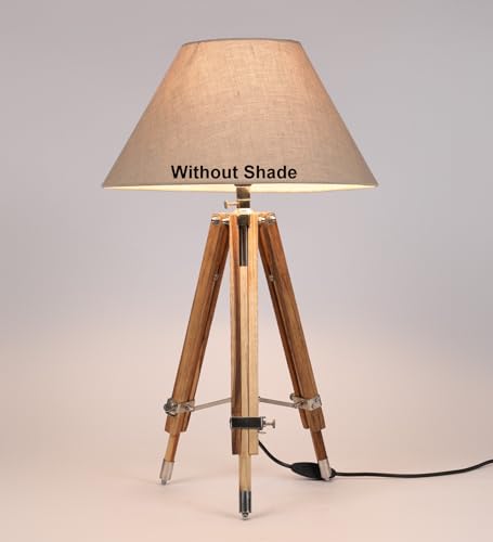 Image of Metal Shade Wooden Tripod Floor Lamp for Living Room, Living Room Corner, Bedroom, Home, Office, Interiors, Decor, Cinema. (Tripod Table Lamp)