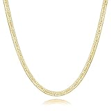 4mm 14K Gold Necklace for Women Dainty Gold Necklace for Women Golden Chain for Men 14k Whispers of Heritage with Chinese Ancient Fret Patterns Waterproof Snake Golden Chain Necklaces 16,18,20,22,24in