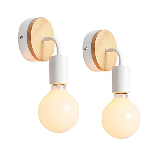 iDEGU 2 Piece Lámparas de Pared para Interior, Apliques de Pared Moderna en Madera y Matel Iluminación de Pared para Dormitorio, Cuarto de Baño - blanco