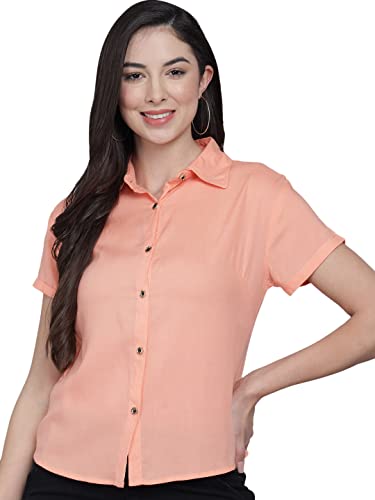 Image of FUNDAY FASHION Women's Cotton Blend Regular Fit Solid Casual Half Sleeves Shirt