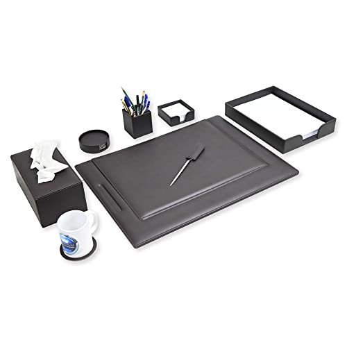FIS Executive Desk Set with Italian PU Materials, Set of 7 Pieces Desk Set Organizers, Dark Brown, Pack in Gift Box-FSDS171DBR