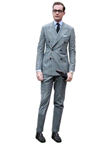Costume homme double boutonnage au tissage pied-de-poule haut de gamme et revers en pointe
