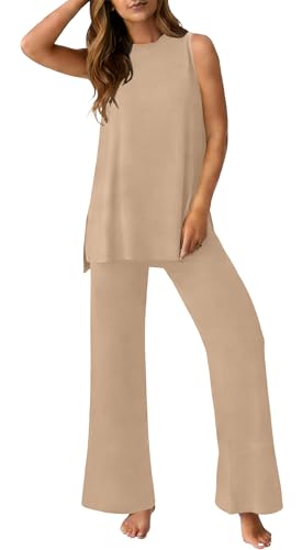 Image of PrinStory Womens Pajamas Sets 2 Piece Soft Pjs for Women Sleeveless Pajama Set Summer Loungewear with Pockets